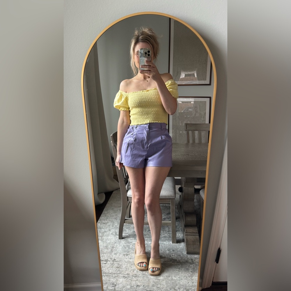 Lavender Purple Faux Leather Women's Shorts - Picture 9 of 16